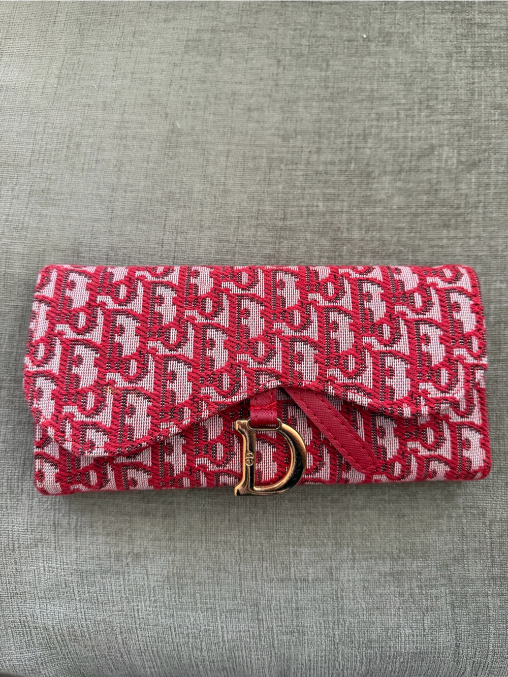 Designer-Inspired Pink Logo Jacquard Clutch with Gold Hardware